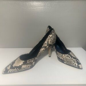 Marc Fisher Snake-Print Pointed-Toe Pumps in Black & Cream